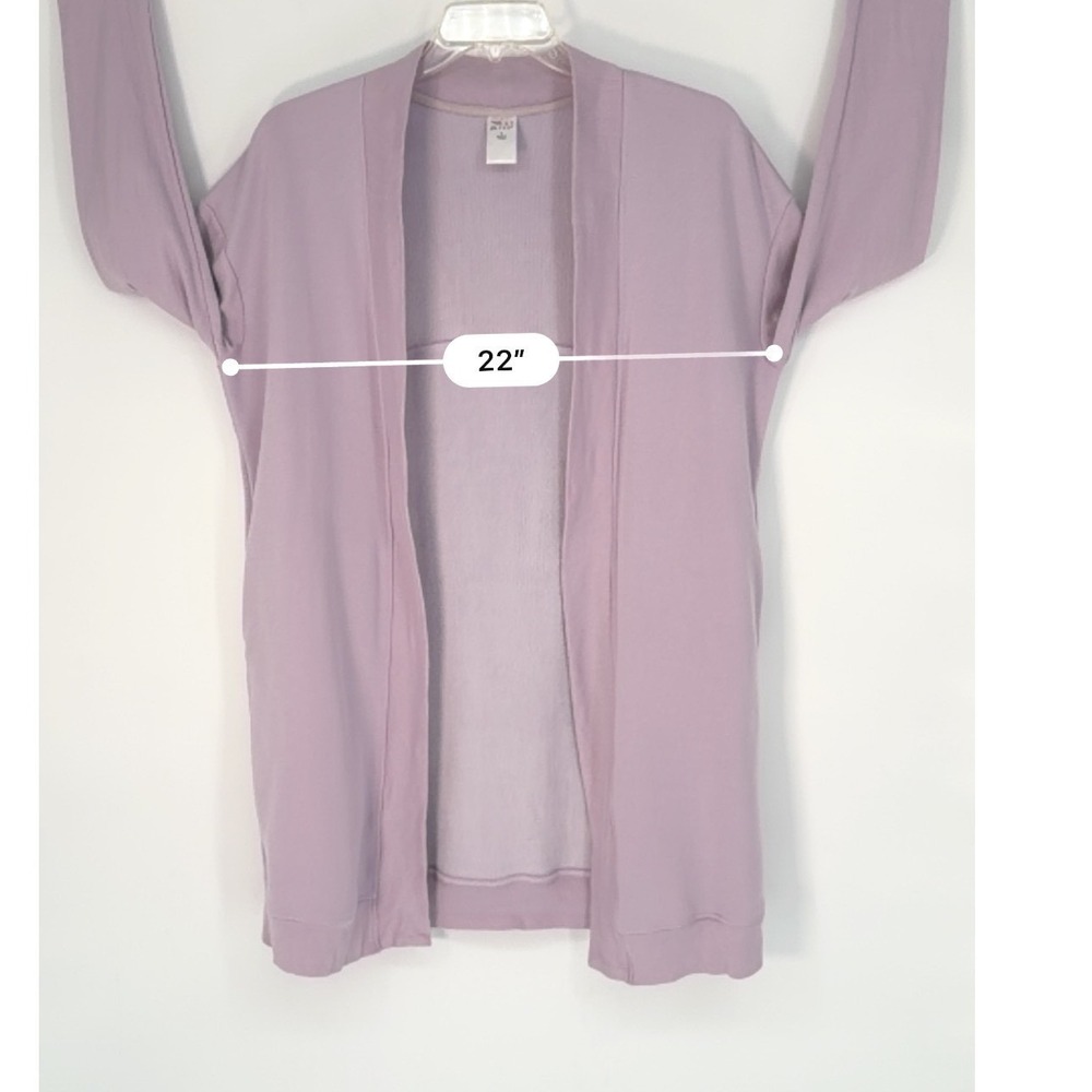 PBX Pro Lavender Fleece Lined Open Front Cardigan Pockets Purple L Chic 101-31 - Picture 5 of 10